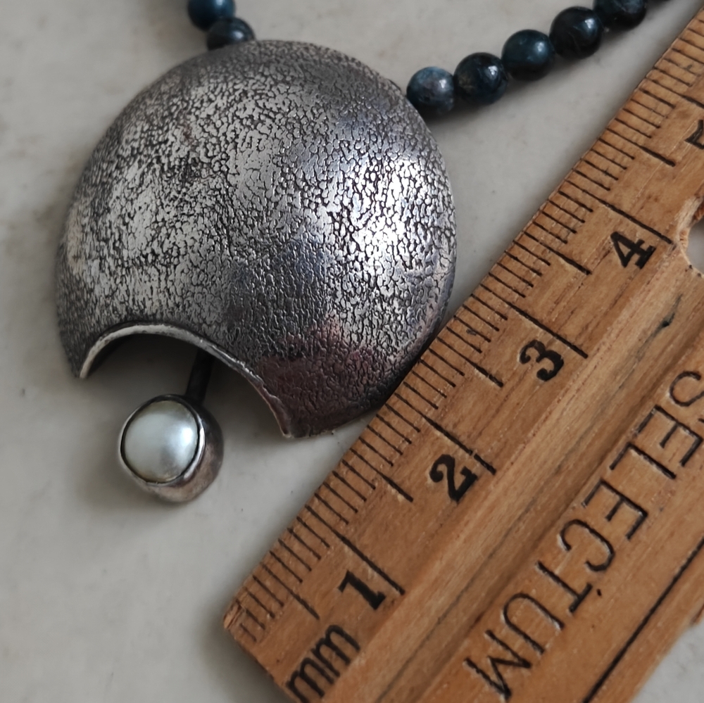 Modernist Sterling Silver and Genuine Apatite Beads Necklace Signed - Picture 14 of 15